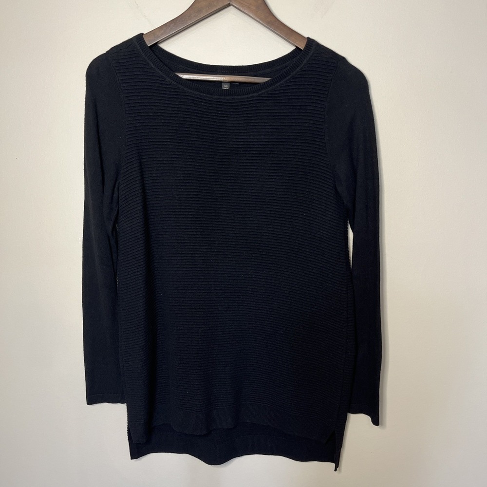 Talbots‎ Textured Sweater Notched Hem Black Sz XS Minimalist